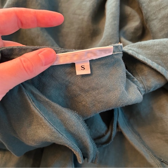 Bryn Walker Linen Blue Team Cinched Waist Crop Wide Leg Jumpsuit Small - Picture 11 of 15